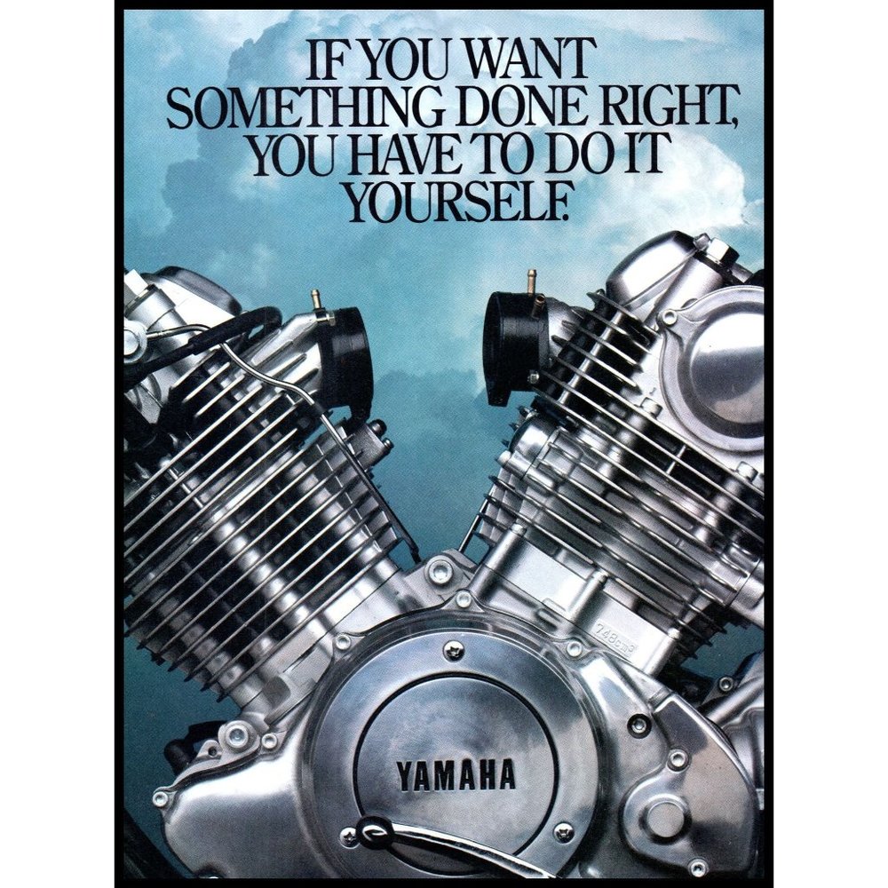 1981 Yamaha 750cc Twin Cylinder Motorcycle Engine Vintage Print Ad Wall Art